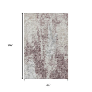 HomeRoots 10' X 14' Abstract Plum and Ivory Rug - Washable, Durable Indoor/Outdoor Area Rug for Modern Spaces 643624