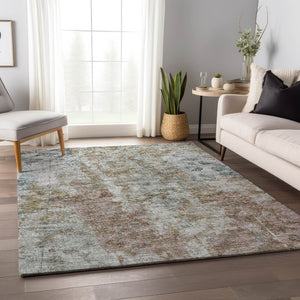 HomeRoots 5' Contemporary Ivory, Blue & Gold Abstract Area Rug - Washable for Indoor/Outdoor Use, Durable & Stylish 643626