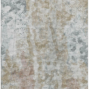 HomeRoots 5' Contemporary Ivory, Blue & Gold Abstract Area Rug - Washable for Indoor/Outdoor Use, Durable & Stylish 643626