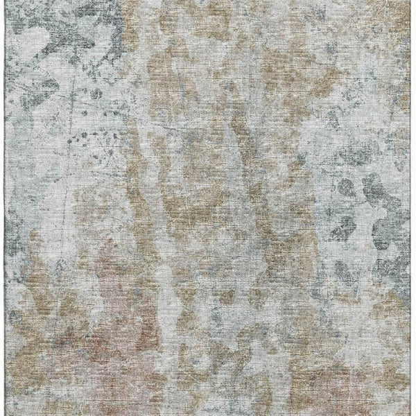 HomeRoots 5' Contemporary Ivory, Blue & Gold Abstract Area Rug - Washable for Indoor/Outdoor Use, Durable & Stylish 643626