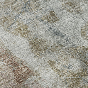 HomeRoots 5' Contemporary Ivory, Blue & Gold Abstract Area Rug - Washable for Indoor/Outdoor Use, Durable & Stylish 643626