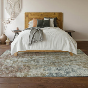 HomeRoots 5' Contemporary Ivory, Blue & Gold Abstract Area Rug - Washable for Indoor/Outdoor Use, Durable & Stylish 643626