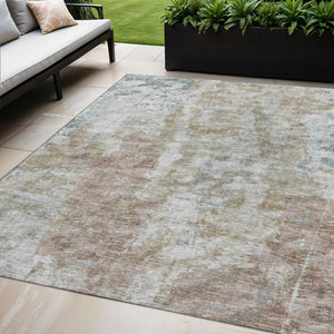 HomeRoots 5' Contemporary Ivory, Blue & Gold Abstract Area Rug - Washable for Indoor/Outdoor Use, Durable & Stylish 643626