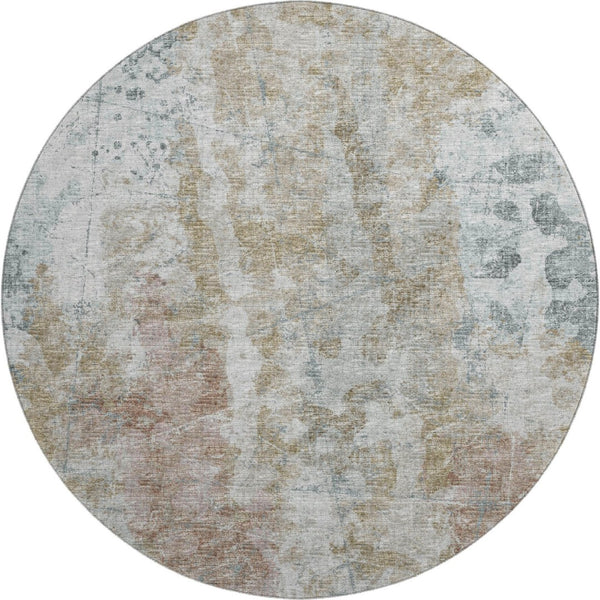 HomeRoots 8' Round Abstract Area Rug in Ivory, Blue & Gold - Washable, Durable, Stylish for Indoor & Outdoor Use 643627