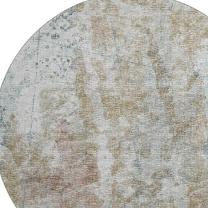 HomeRoots 8' Round Abstract Area Rug in Ivory, Blue & Gold - Washable, Durable, Stylish for Indoor & Outdoor Use 643627