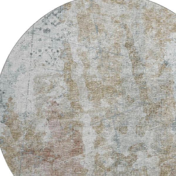 HomeRoots 8' Round Abstract Area Rug in Ivory, Blue & Gold - Washable, Durable, Stylish for Indoor & Outdoor Use 643627