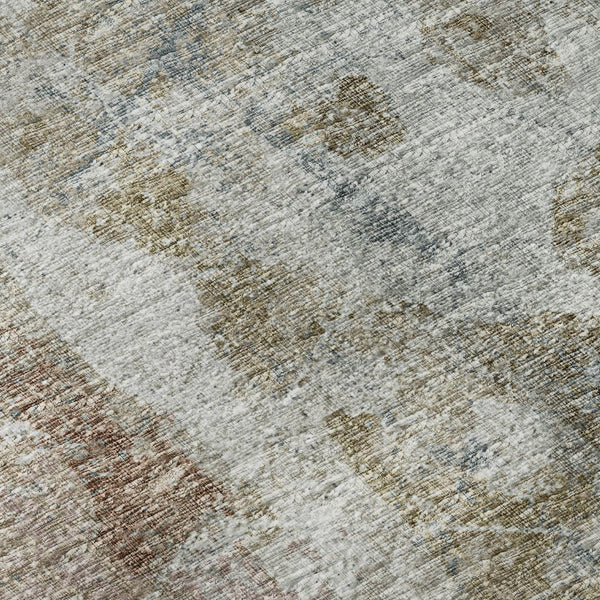 HomeRoots 8' Round Abstract Area Rug in Ivory, Blue & Gold - Washable, Durable, Stylish for Indoor & Outdoor Use 643627