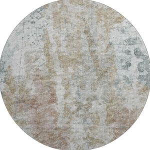 HomeRoots 8' Round Abstract Area Rug in Ivory, Blue & Gold - Washable, Durable, Stylish for Indoor & Outdoor Use 643627