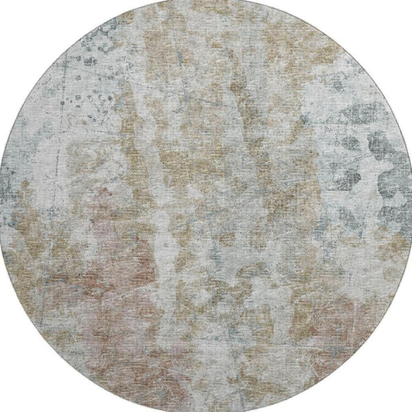 HomeRoots 8' Round Abstract Area Rug in Ivory, Blue & Gold - Washable, Durable, Stylish for Indoor & Outdoor Use 643627