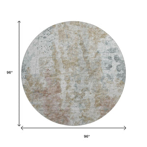HomeRoots 8' Round Abstract Area Rug in Ivory, Blue & Gold - Washable, Durable, Stylish for Indoor & Outdoor Use 643627