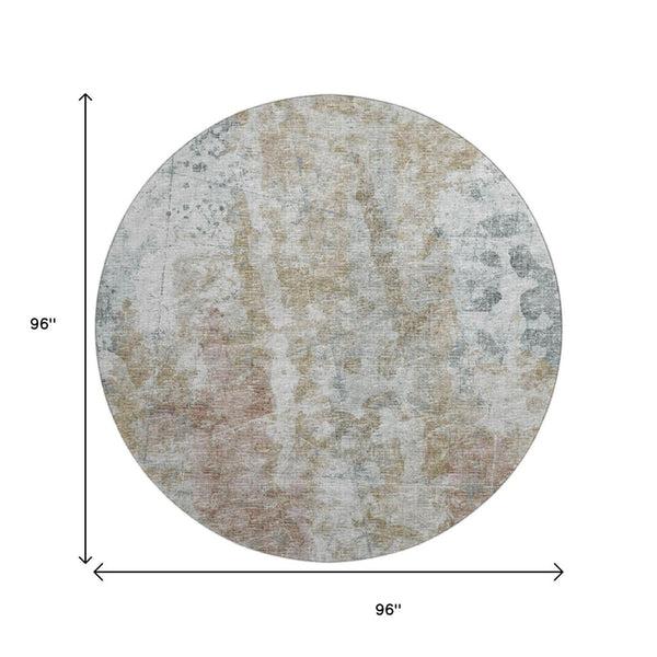 HomeRoots 8' Round Abstract Area Rug in Ivory, Blue & Gold - Washable, Durable, Stylish for Indoor & Outdoor Use 643627