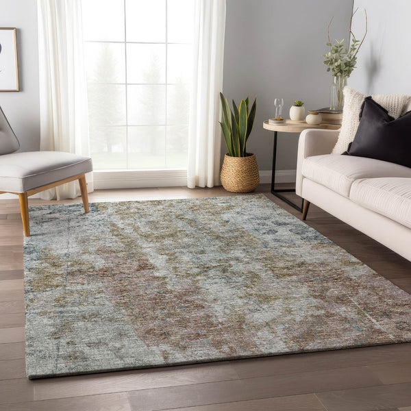 HomeRoots 8' X 10' Abstract Area Rug in Ivory, Blue & Gold - Washable, Durable, Indoor/Outdoor Design for All Spaces 643628