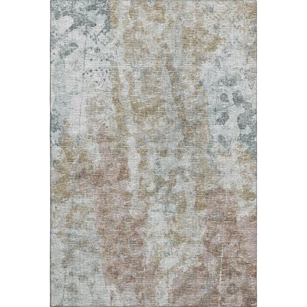 HomeRoots 8' X 10' Abstract Area Rug in Ivory, Blue & Gold - Washable, Durable, Indoor/Outdoor Design for All Spaces 643628
