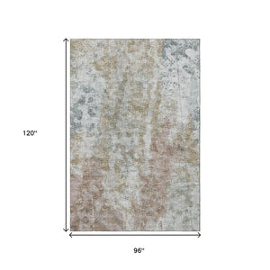 HomeRoots 8' X 10' Abstract Area Rug in Ivory, Blue & Gold - Washable, Durable, Indoor/Outdoor Design for All Spaces 643628