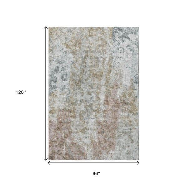 HomeRoots 8' X 10' Abstract Area Rug in Ivory, Blue & Gold - Washable, Durable, Indoor/Outdoor Design for All Spaces 643628