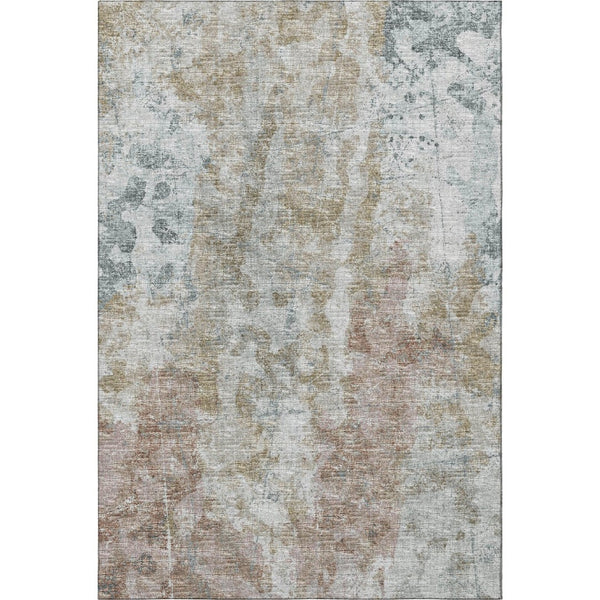 HomeRoots 8' X 10' Abstract Area Rug in Ivory, Blue & Gold - Washable, Durable, Indoor/Outdoor Design for All Spaces 643628