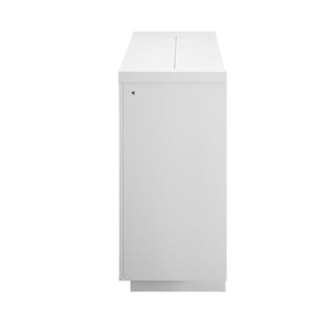 HomeRoots 76" White Ribbed Wood Electric Storage Cabinet with LED Fireplace & Built-In Speakers for Modern Living 643645