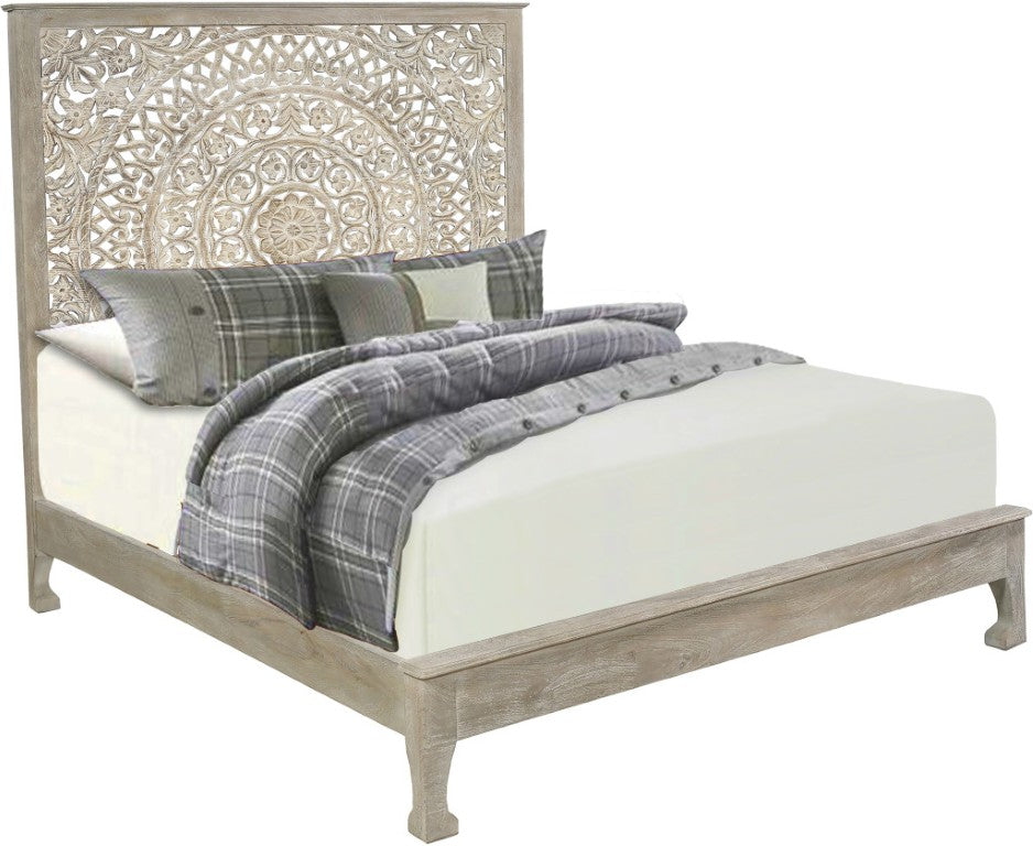 HomeRoots Three Piece Solid Wood Bedroom Furniture Set for a Stylish Gray Master Suite 643651