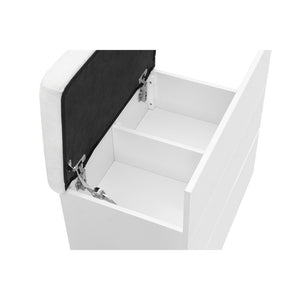 HomeRoots 62" Chic White Wood and Glass Vanity Table with LED Mirror, Six Drawers, and Storage Stool 643653
