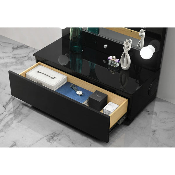 HomeRoots 74" Black Wood Lighted Full-Length Mirror with Adjustable LED & Hidden Drawer for Glamorous Spaces 643654
