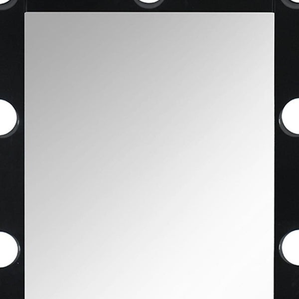 HomeRoots 74" Black Wood Lighted Full-Length Mirror with Adjustable LED & Hidden Drawer for Glamorous Spaces 643654