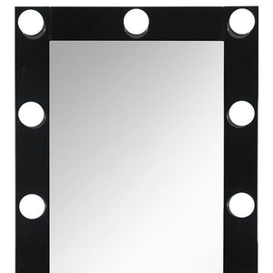HomeRoots 74" Black Wood Lighted Full-Length Mirror with Adjustable LED & Hidden Drawer for Glamorous Spaces 643654