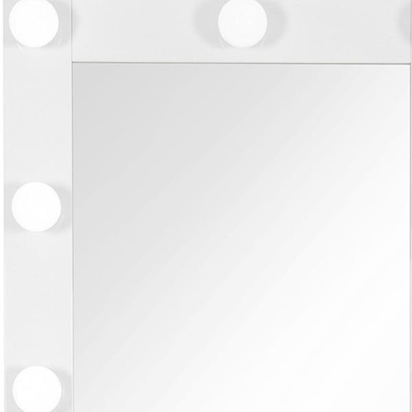 HomeRoots 74" White Wood Lighted Freestanding Mirror with Storage, LED Illumination, and Chic Glam Design 643655