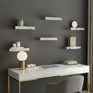 HomeRoots Set of Six Silver Mirrored Floating Shelves with Faux Crystals - Glamorous Wall Display Solution! 643670