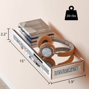 HomeRoots Set of Six Silver Mirrored Floating Shelves with Faux Crystals - Glamorous Wall Display Solution! 643670