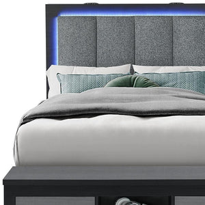 HomeRoots Black Upholstered Full Bed Frame with Lighted Headboard, USB Port, and Storage Drawers for Modern Style 643674