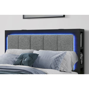 HomeRoots Black Upholstered Full Bed Frame with Lighted Headboard, USB Port, and Storage Drawers for Modern Style 643674