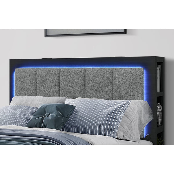 HomeRoots Black Upholstered Full Bed Frame with Lighted Headboard, USB Port, and Storage Drawers for Modern Style 643674