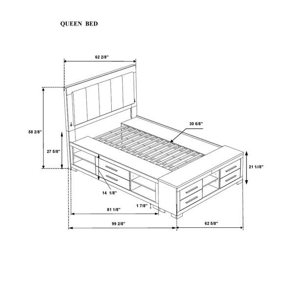 HomeRoots Black Upholstered Queen Bed Frame with USB, Drawers, and Integrated Lighting for Modern Bedrooms 643678
