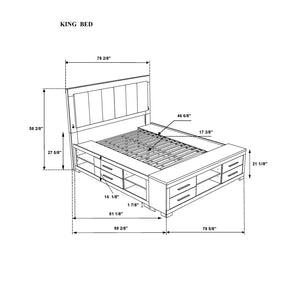 HomeRoots Black Upholstered King Bed Frame with Light, USB Charging, Drawers & Modern Gray Wood Design 643679