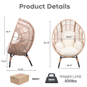 English Elm Elegant Woven Pe Rattan Hanging Egg Chair Galvanized Steel Frame Outdoor Patio Lounge Natural W3979P392989