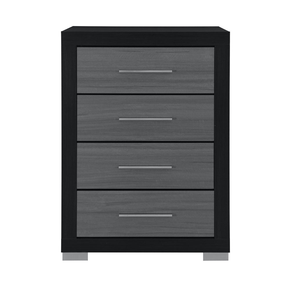 HomeRoots 31" Modern Black and Gray Four-Drawer Dresser with Square Silver Feet - Sleek Storage Solution 643686