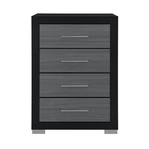 HomeRoots 31" Modern Black and Gray Four-Drawer Dresser with Square Silver Feet - Sleek Storage Solution 643686