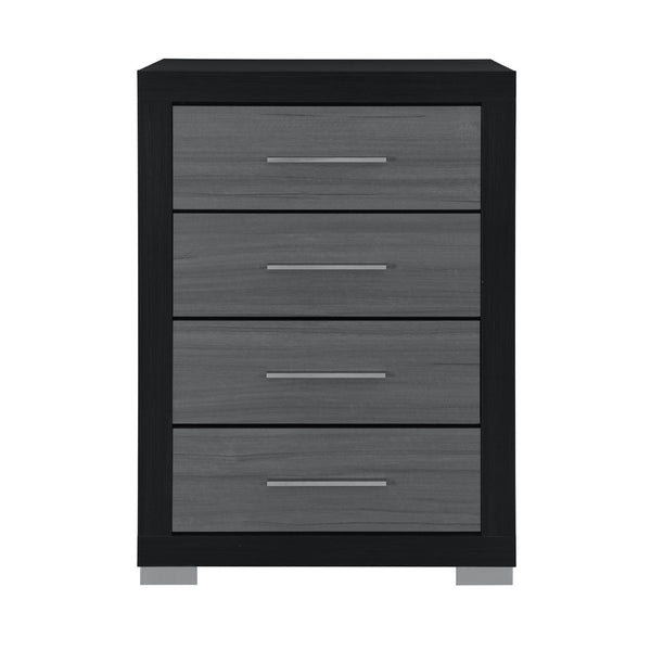 HomeRoots 31" Modern Black and Gray Four-Drawer Dresser with Square Silver Feet - Sleek Storage Solution 643686