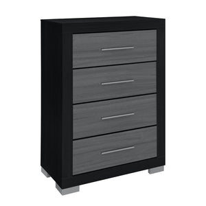 HomeRoots 31" Modern Black and Gray Four-Drawer Dresser with Square Silver Feet - Sleek Storage Solution 643686