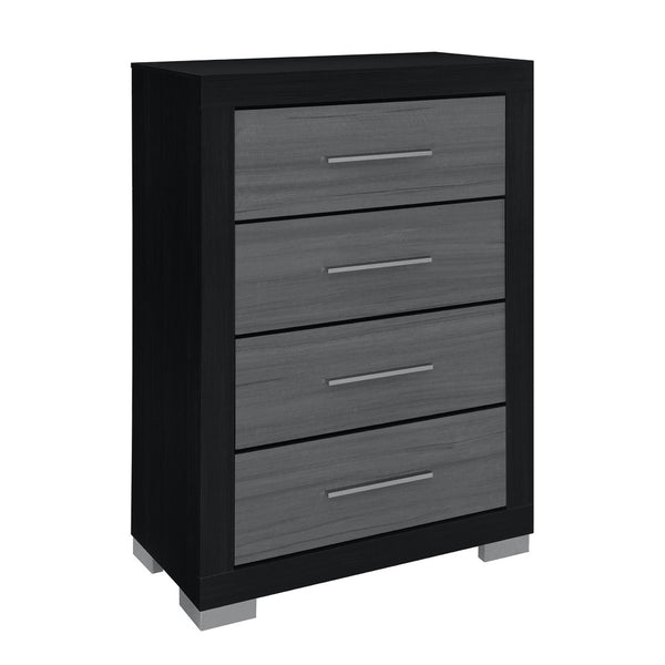 HomeRoots 31" Modern Black and Gray Four-Drawer Dresser with Square Silver Feet - Sleek Storage Solution 643686