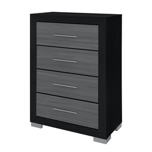 HomeRoots 31" Modern Black and Gray Four-Drawer Dresser with Square Silver Feet - Sleek Storage Solution 643686
