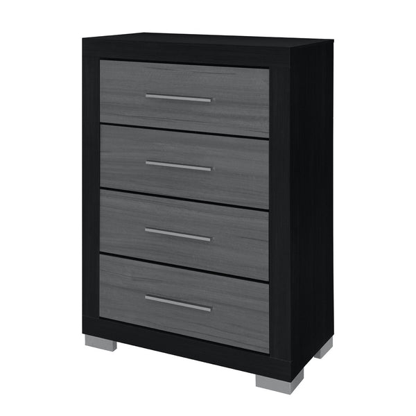 HomeRoots 31" Modern Black and Gray Four-Drawer Dresser with Square Silver Feet - Sleek Storage Solution 643686