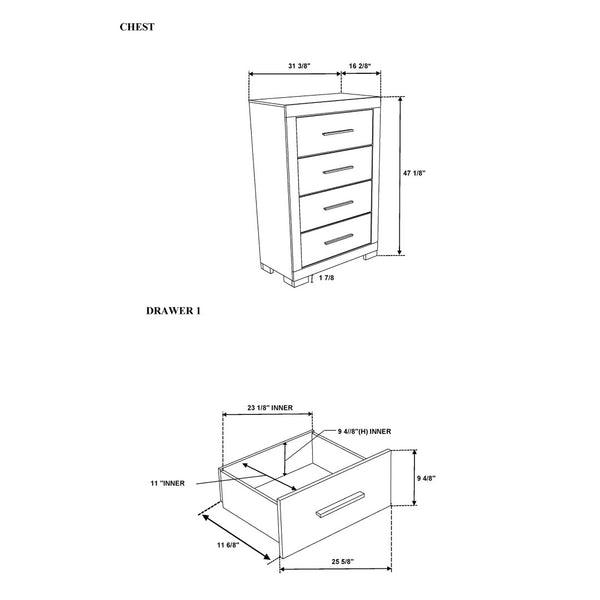 HomeRoots 31" Modern Black and Gray Four-Drawer Dresser with Square Silver Feet - Sleek Storage Solution 643686