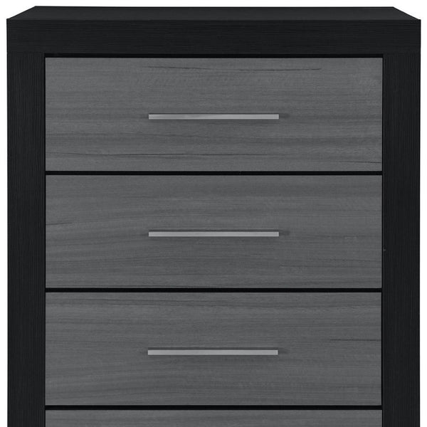 HomeRoots 31" Modern Black and Gray Four-Drawer Dresser with Square Silver Feet - Sleek Storage Solution 643686