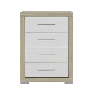 HomeRoots 31" Stylish Natural and White Wood Dresser with Four Drawers for Organized Bedroom Storage Solutions 643687