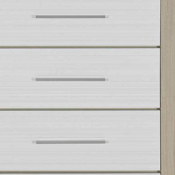 HomeRoots 31" Stylish Natural and White Wood Dresser with Four Drawers for Organized Bedroom Storage Solutions 643687