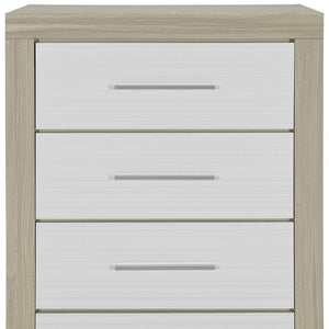 HomeRoots 31" Stylish Natural and White Wood Dresser with Four Drawers for Organized Bedroom Storage Solutions 643687