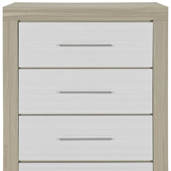 HomeRoots 31" Stylish Natural and White Wood Dresser with Four Drawers for Organized Bedroom Storage Solutions 643687