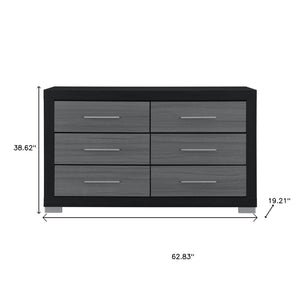 HomeRoots 63" Sleek Black and Gray Six-Drawer Double Dresser for Stylish Bedroom Organization and Elegance 643688