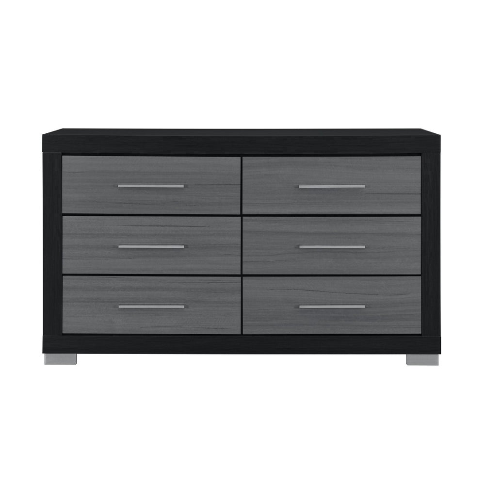 HomeRoots 63" Sleek Black and Gray Six-Drawer Double Dresser for Stylish Bedroom Organization and Elegance 643688